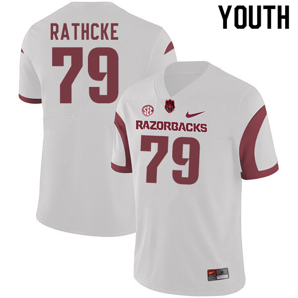 Youth #79 Dylan Rathcke Arkansas Razorbacks College Football Jerseys Sale-White - Click Image to Close